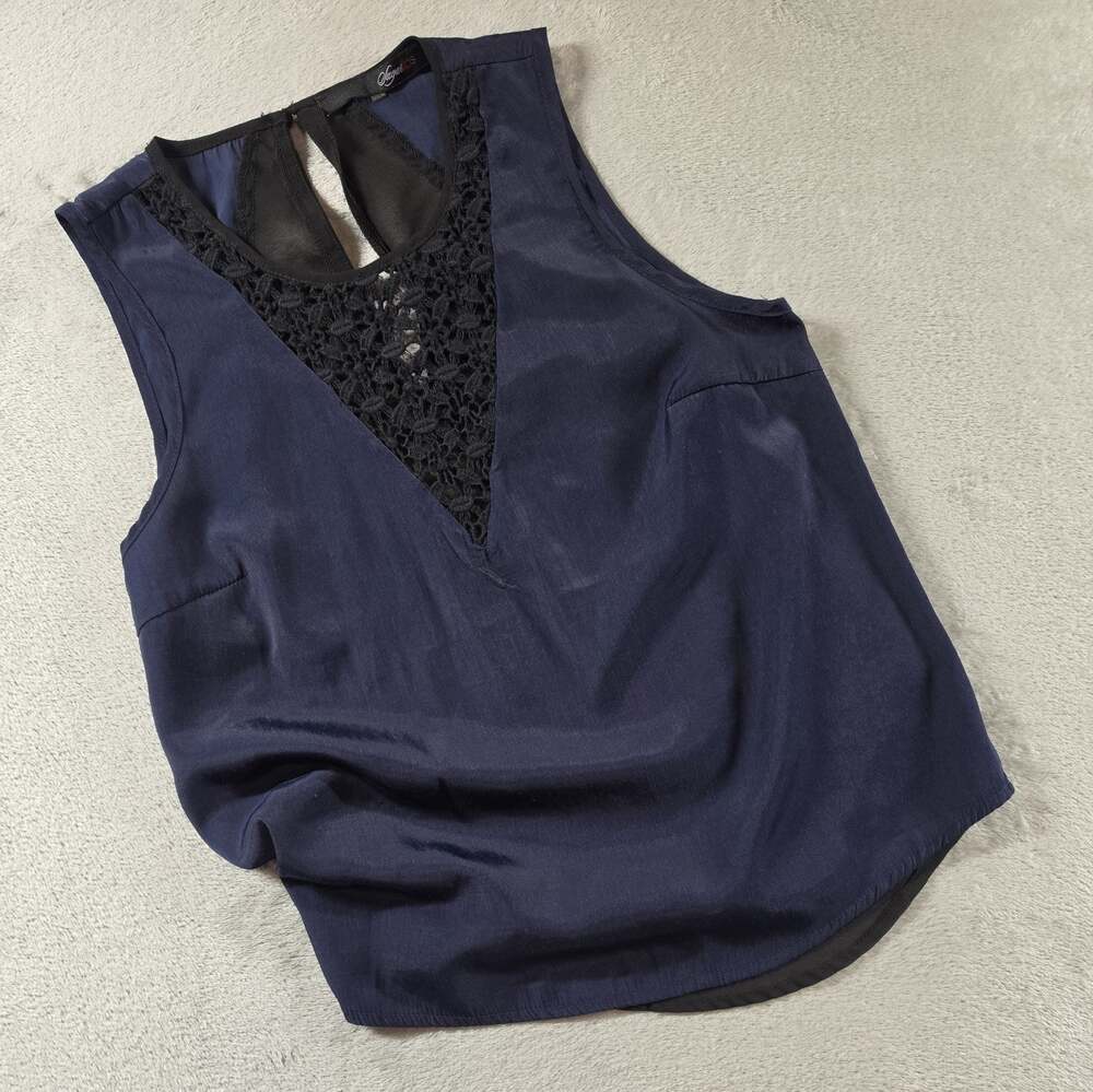 Feminine Satin & Sheer Sleeveless Tunic Tank Top Womens S Sugarlips Classy